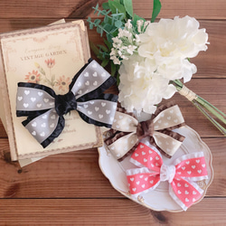 ハート柄×フリルリボン ピンク グレー ブラウン リボンヘア