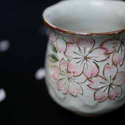 京焼・清水焼  マグカップ　（イッチン装飾　桜・ピンク） 2枚目の画像