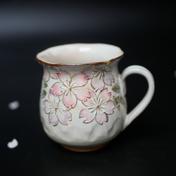 京焼・清水焼  マグカップ　（イッチン装飾　桜・ピンクとパープル） 2枚目の画像
