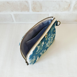 L字ファスナーポーチ ミニ財布 布製 ボタニカルキャット柄 スモークブルー 3枚目の画像