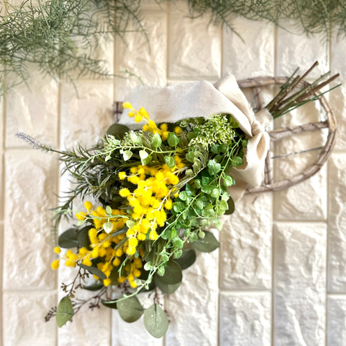 ミモザのスワッグ 玄関 ギフト 壁掛け インテリア雑貨 プレゼント