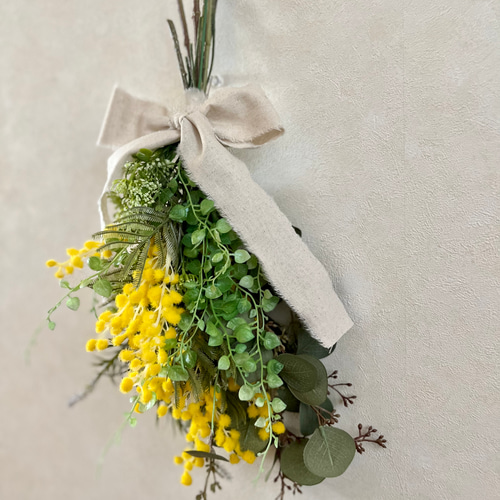 ミモザのスワッグ 玄関 ギフト 壁掛け インテリア雑貨 プレゼント