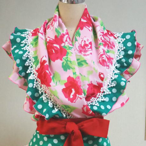フラメンコ 衣装 エプロン 驚い ロングシージョ グリーン