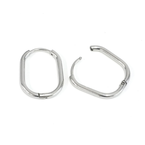 [一對] SUS316L/20mm長方形一觸式耳環，金屬配件/金屬過敏 第1張的照片