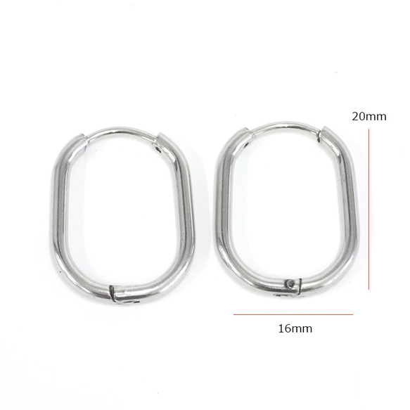 [一對] SUS316L/20mm長方形一觸式耳環，金屬配件/金屬過敏 第3張的照片