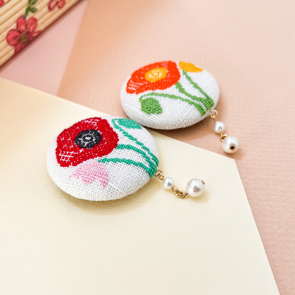 Poppy Poppy 刺繡胡桃木紐帶胸針/髮帶 PlantsPlanet 第6張的照片