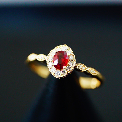 k18 赤いルビー ダイヤモンド リング R0.66ct 12号 受注制作「文芸