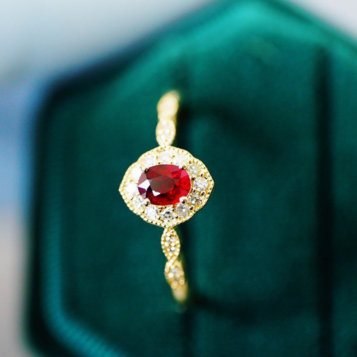 受注制作「文芸」K18 天然ルビー 天然ダイヤモンド リング 純愛 女性