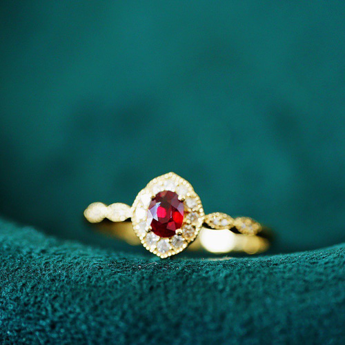 受注制作「文芸」K18 天然ルビー 天然ダイヤモンド リング 純愛 女性