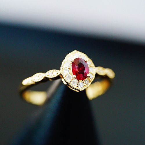 受注制作「文芸」K18 天然ルビー 天然ダイヤモンド リング 純愛 女性