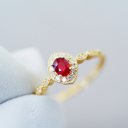 受注制作「文芸」K18 天然ルビー 天然ダイヤモンド リング 純愛 女性