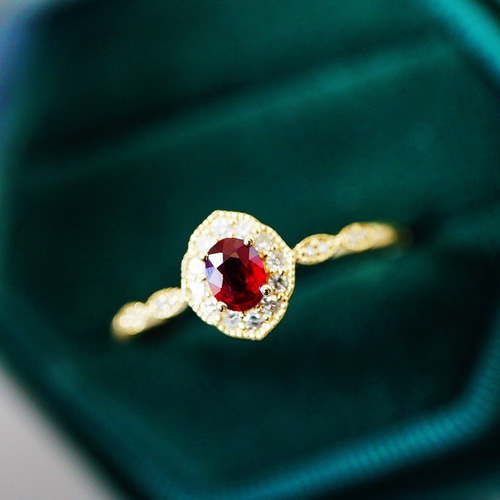受注制作「文芸」K18 天然ルビー 天然ダイヤモンド リング 純愛 女性