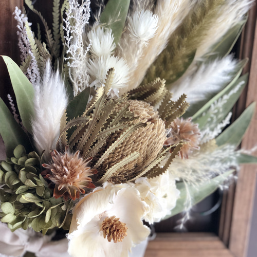 ホワイトXmas アンティークナチュラル横型ドライフラワー