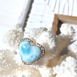 ❁Ocean blue heart larimar ring silver925 約14号❁超トップクオリティハートラリ 7枚目の画像