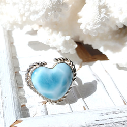 ❁Ocean blue heart larimar ring silver925 約14号❁超トップクオリティハートラリ 2枚目の画像