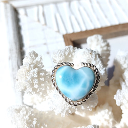 ❁Ocean blue heart larimar ring silver925 約14号❁超トップクオリティハートラリ 6枚目の画像
