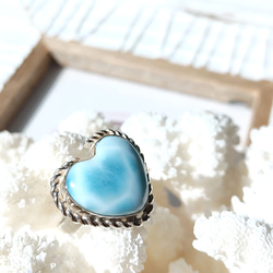 ❁Ocean blue heart larimar ring silver925 約14号❁超トップクオリティハートラリ 9枚目の画像