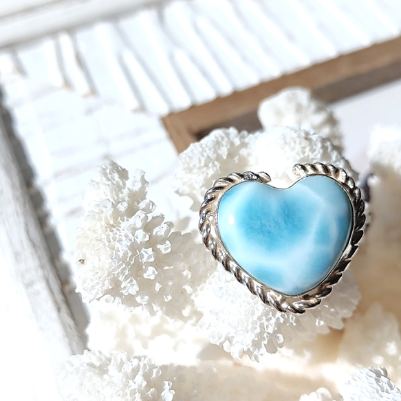 ❁Ocean blue heart larimar ring silver925 約14号❁超トップクオリティハートラリ 8枚目の画像