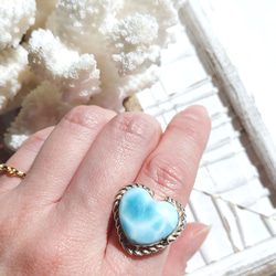 ❁Ocean blue heart larimar ring silver925 約14号❁超トップクオリティハートラリ 4枚目の画像