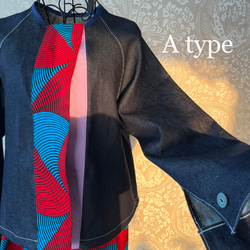 再再販！岡山デニム X アフリカ布 ゆったり設計の秋のトップス 10枚目の画像