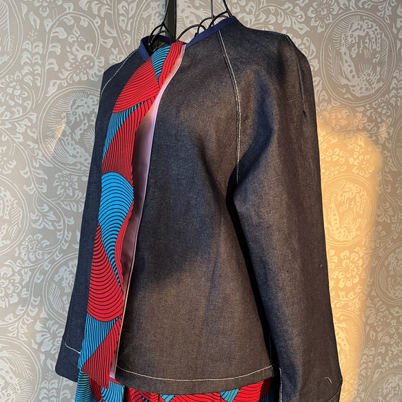再再販！岡山デニム X アフリカ布 ゆったり設計の秋のトップス 9枚目の画像