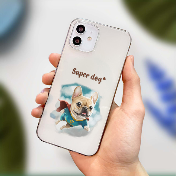【 ヒーロー フレンチブルドッグ 】 スマホケース　クリアソフトケース　犬　犬グッズ　プレゼント　アンドロイド対応 4枚目の画像