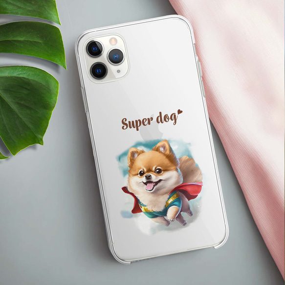 【 ヒーロー ポメラニアン 】スマホケース　クリアソフトケース　犬　犬グッズ　プレゼント　アンドロイド対応 3枚目の画像