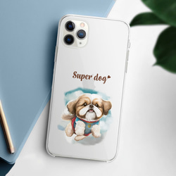 【 ヒーロー シーズー 】スマホケース　クリアソフトケース　犬　犬グッズ　プレゼント　アンドロイド対応 2枚目の画像