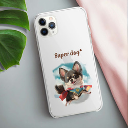【 ヒーロー チワワ 】 スマホケース　クリアソフトケース　犬　犬グッズ　プレゼント　アンドロイド対応 3枚目の画像