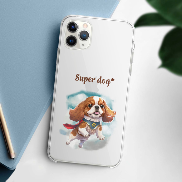 【 ヒーロー キャバリア 】 スマホケース　クリアソフトケース　犬　犬グッズ　プレゼント　アンドロイド対応 2枚目の画像