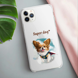 【 ヒーロー パピヨン 】スマホケース　クリアソフトケース　犬　犬グッズ　プレゼント　アンドロイド対応 3枚目の画像