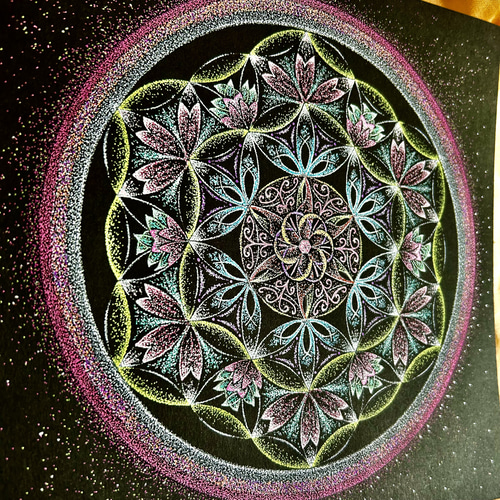 水晶丸玉 曼荼羅と桜 笑顔日和(桜) フラワーオブライフ点描曼荼羅 絵画 kiseki 通販