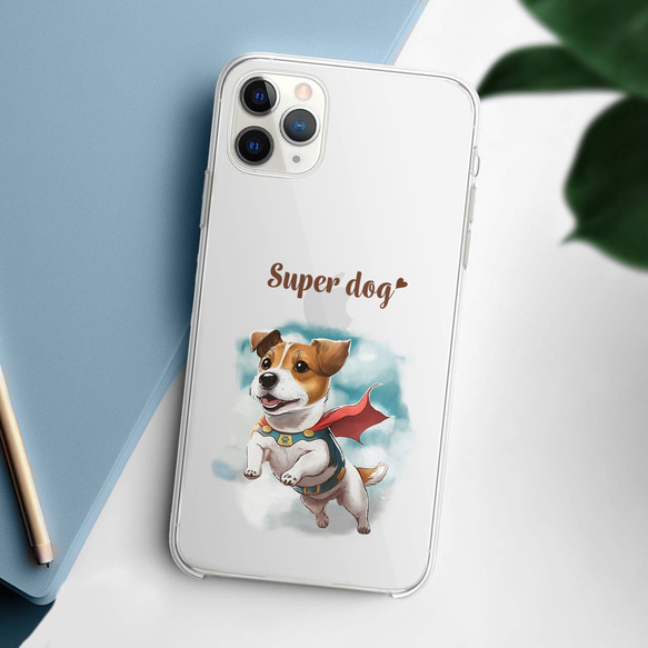【 ヒーロー ジャックラッセルテリア 】 スマホケース　クリアソフトケース　犬　犬グッズ　プレゼント　アンドロイド対応 2枚目の画像