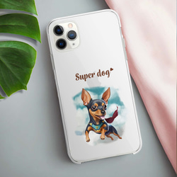 【 ヒーロー ミニチュアピンシャー 】 スマホケース　クリアソフトケース　犬　犬グッズ　プレゼント　アンドロイド対応 3枚目の画像