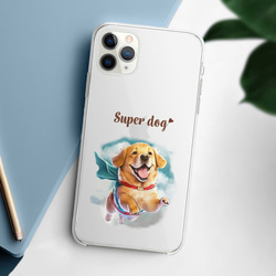 【 ヒーロー ゴールデンレトリバー 】 スマホケース　クリアソフトケース　犬　犬グッズ　プレゼント　アンドロイド対応 2枚目の画像