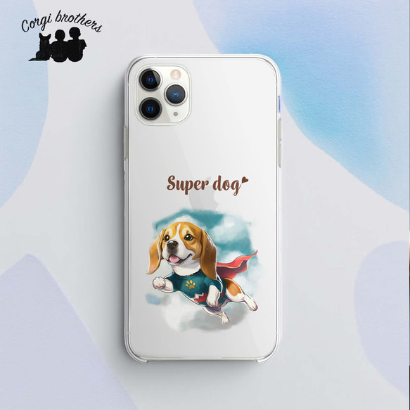 【 ヒーロー ビーグル 】 スマホケース　クリアソフトケース　犬　犬グッズ　プレゼント　アンドロイド対応 1枚目の画像