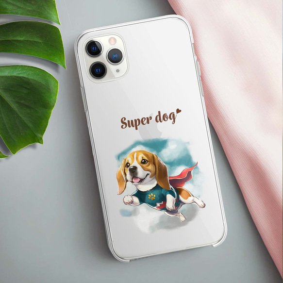 【 ヒーロー ビーグル 】 スマホケース　クリアソフトケース　犬　犬グッズ　プレゼント　アンドロイド対応 3枚目の画像