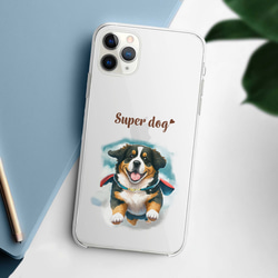 【 ヒーロー バーニーズマウンテン 】 スマホケース　クリアソフトケース　犬　犬グッズ　プレゼント　アンドロイド対応 2枚目の画像
