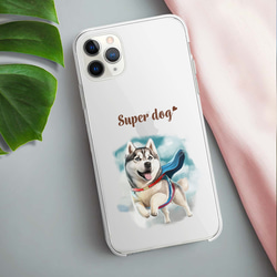 【 ヒーロー シベリアンハスキー 】 スマホケース　クリアソフトケース　犬　犬グッズ　プレゼント　アンドロイド対応 3枚目の画像