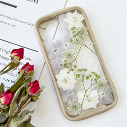 紫陽花iFace風押し花ケース、iPhoneのみ対応、手帳型、iPhone15、iPhone15pro、iPhone8 4枚目の画像
