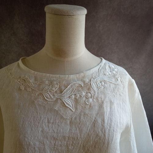 すずらんのレースブラウス ヴィンテージライクリネン 七分袖♫受注製