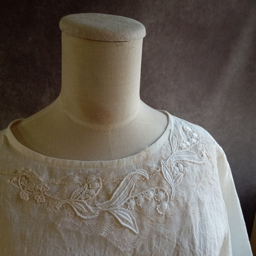 すずらんのレースブラウス ヴィンテージライクリネン 七分袖♫受注製