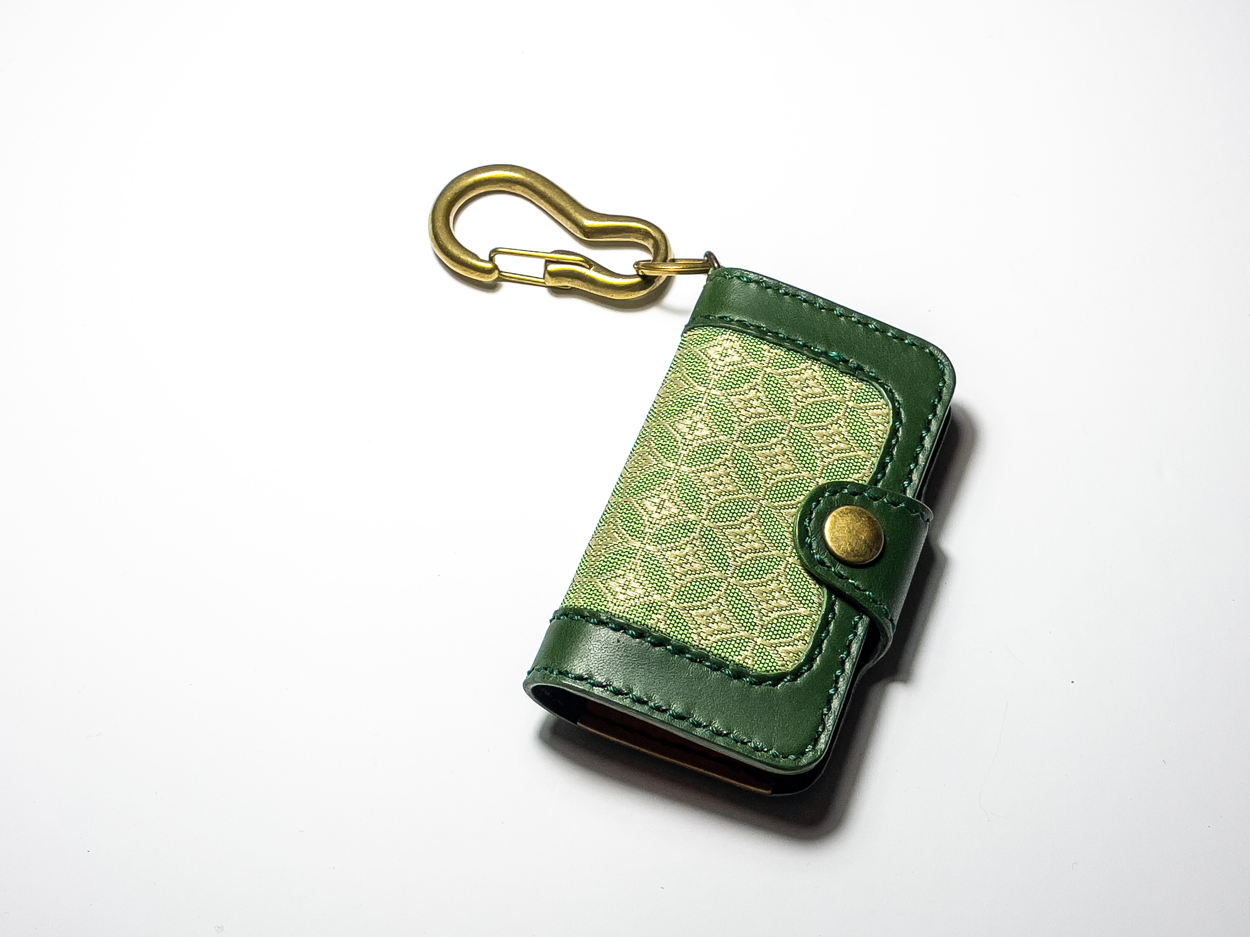 受注製作品 新作 岡山畳縁を使用したレザー製キーケース　華紋　畳縁　グリーン