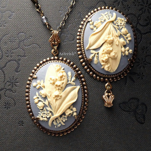 幸せの花 すずらんカメオ 40×30mm Lily of the Valley Cameo