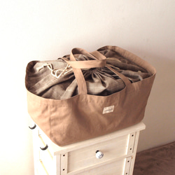 大容量の帆布バッグ【モカベージュ】キャンプの調理道具入れにおすすめ！　 3枚目の画像