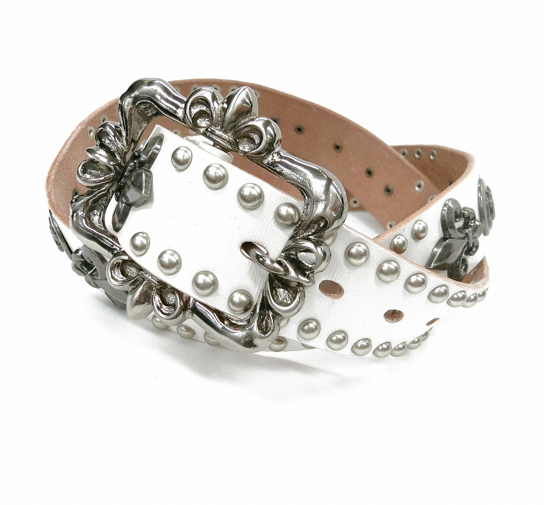 メンズ　スタッズ ベルト　本革レザー　 ホワイト ハード系