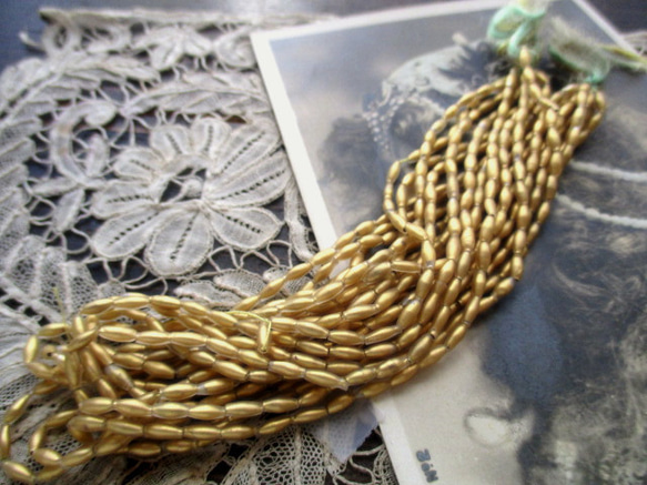 *♥Antique French Souffle Glass Beads Matte Satine Gold♥* 3枚目の画像