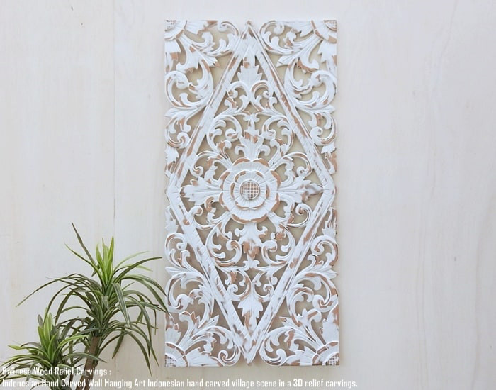 レリーフ 40cm×80cm Rh WW 長方形 アートパネル 木彫り フレーム 彫刻アート 欄間 壁掛け 飾り 壁飾り