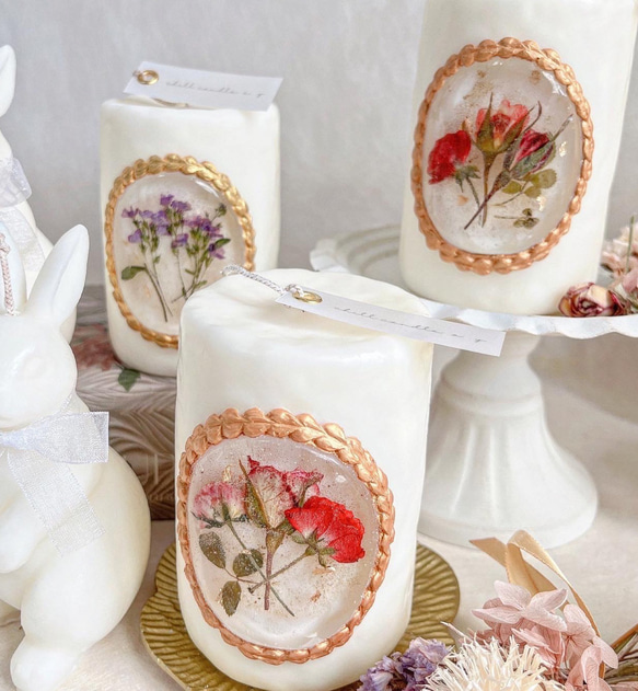 押し花antique candle〉選べる押し花 アロマキャンドル プレゼント