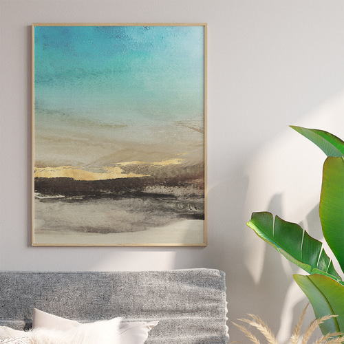 アートポスター 抽象画 風景画 ターコイズ グリーン ベージュ 北欧風